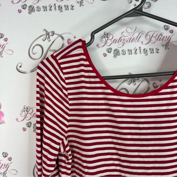 Chic by Jacob long sleeve silver sparkly red White Striped ribbon bow Top - Picture 6 of 11